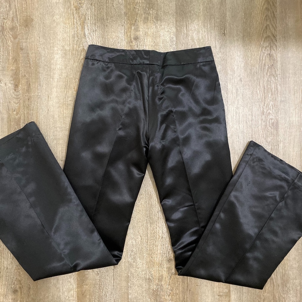 Black Satin Tuxedo Flared Pant, Size 4